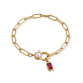 Paperclip Bracelet with Pearl Accent with Dainty Baguette Birthstone Charm