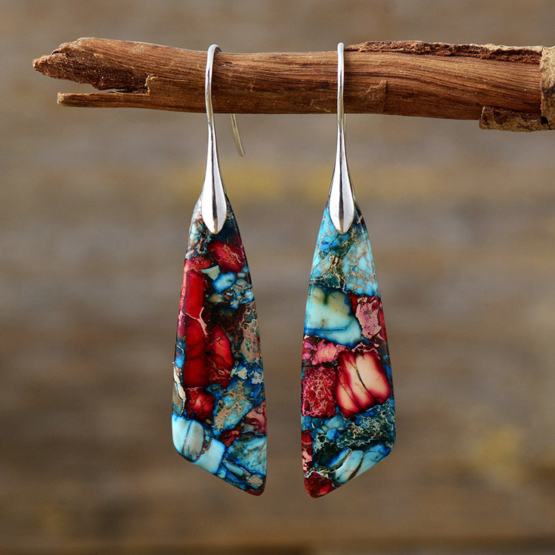 Bohemian Multicolour Stone Drop Earrings — Silver