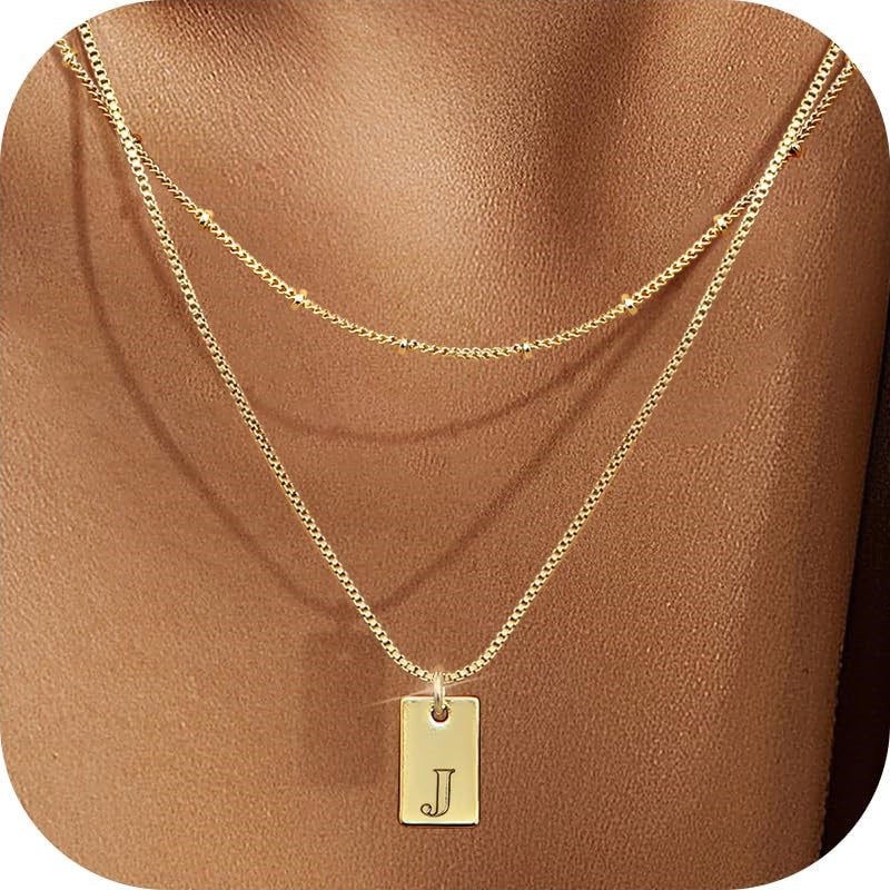 Lumière Initial Tag Layered Necklace — Gold