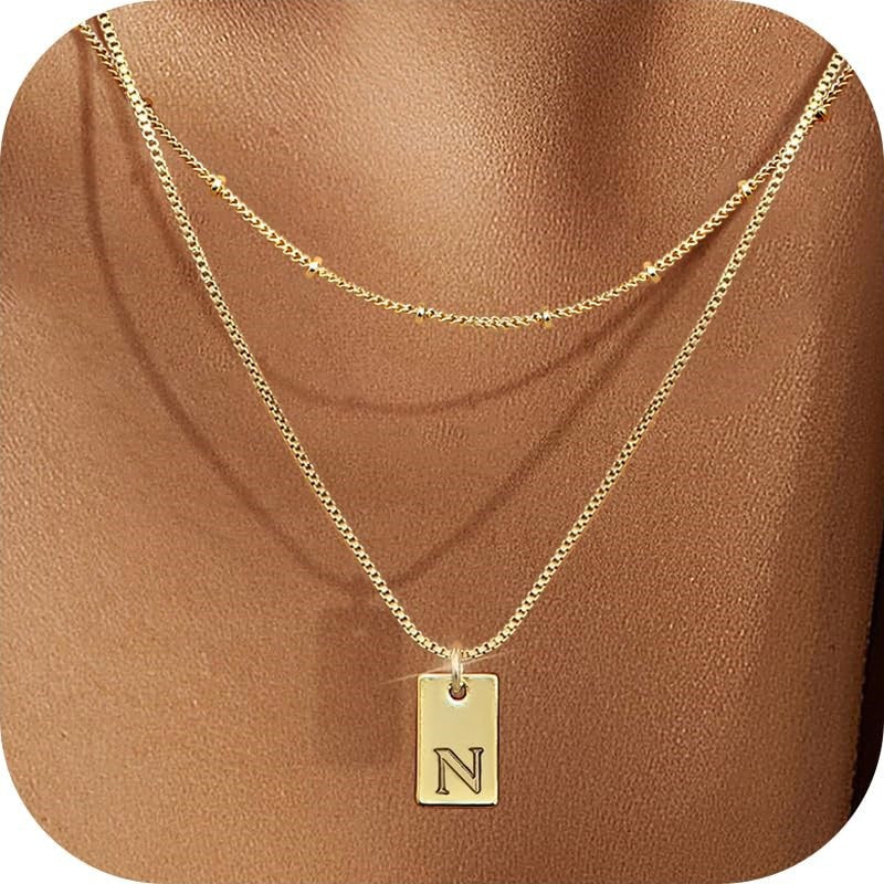 Lumière Initial Tag Layered Necklace — Gold