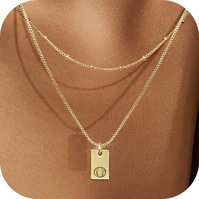 Lumière Initial Tag Layered Necklace — Gold