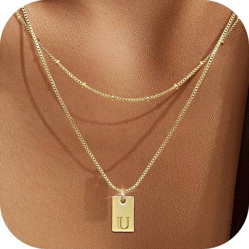 Lumière Initial Tag Layered Necklace — Gold