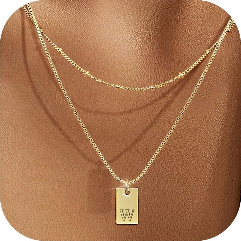 Lumière Initial Tag Layered Necklace — Gold
