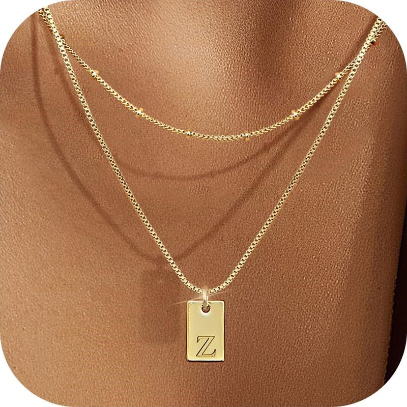 Lumière Initial Tag Layered Necklace — Gold