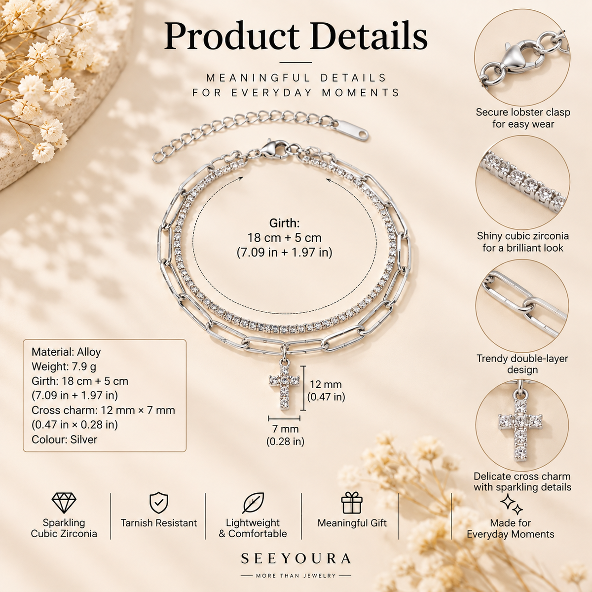 Lumière Cross Bracelet — Silver