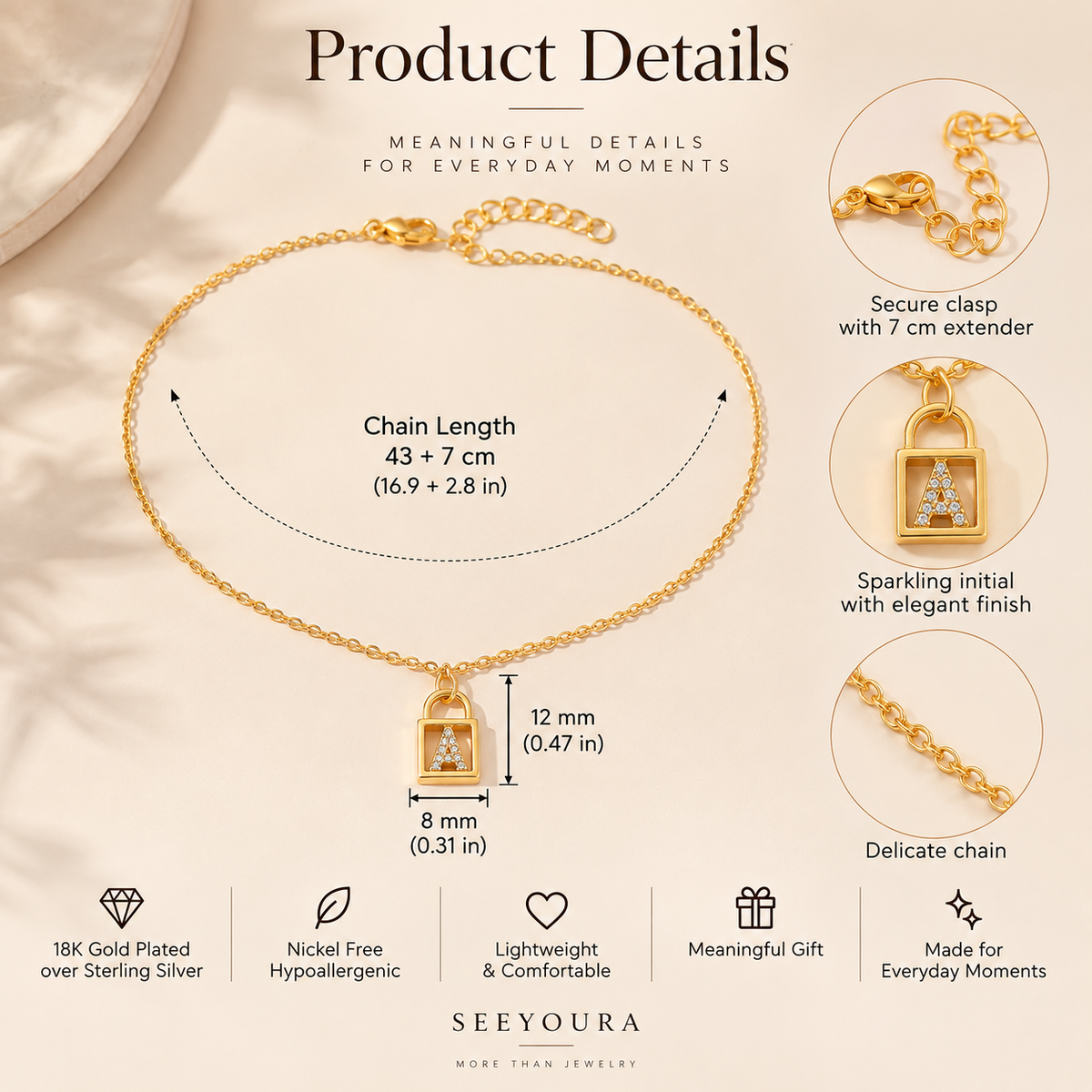 Padlock Initial Pendant Necklace