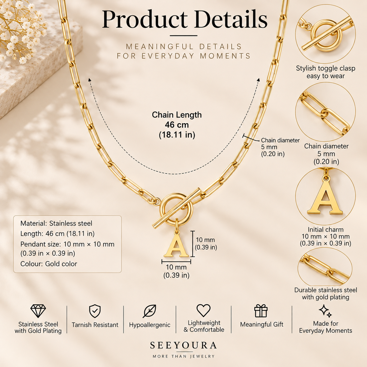 Toggle Initial Pendant Necklace
