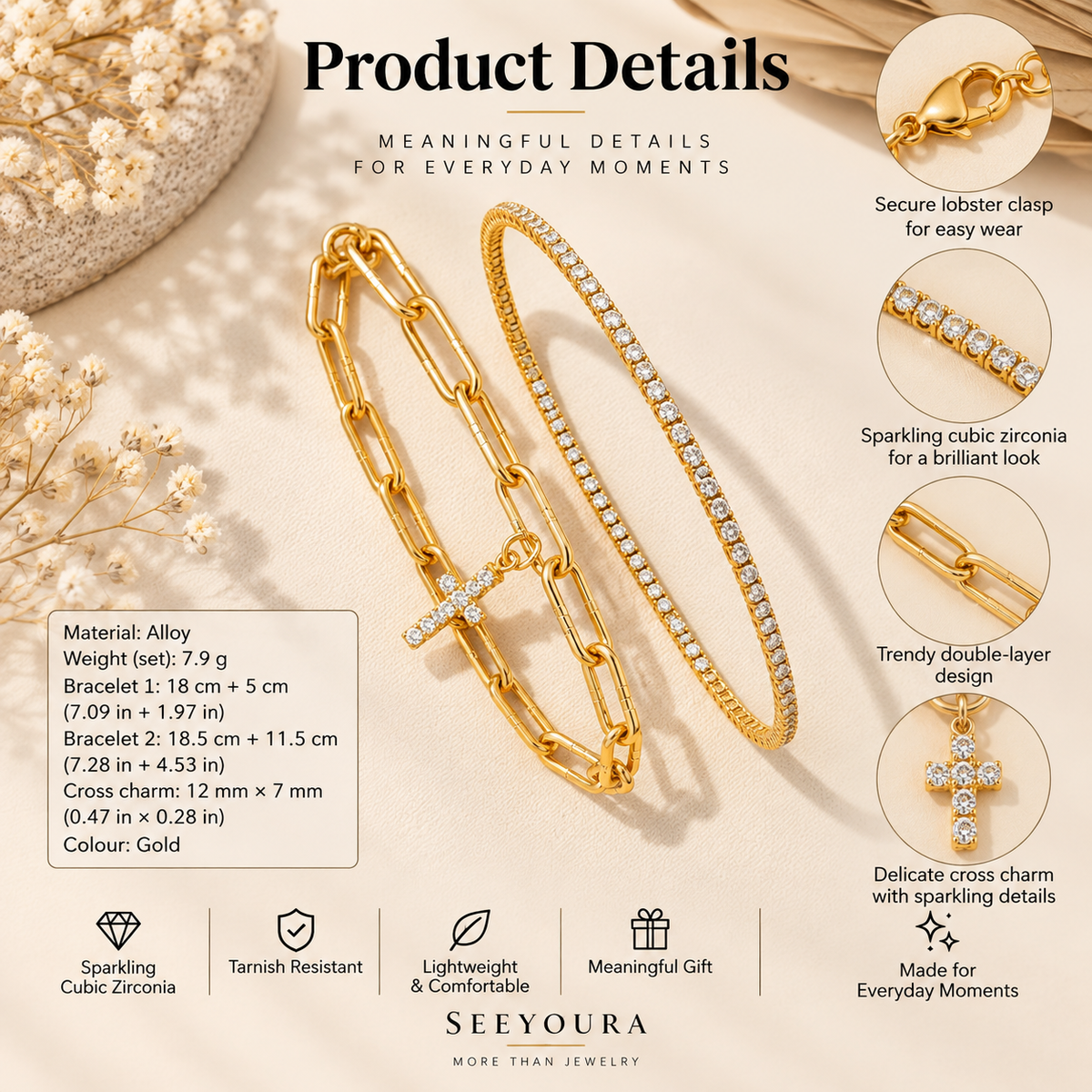 Lumière Cross Bracelet — Gold