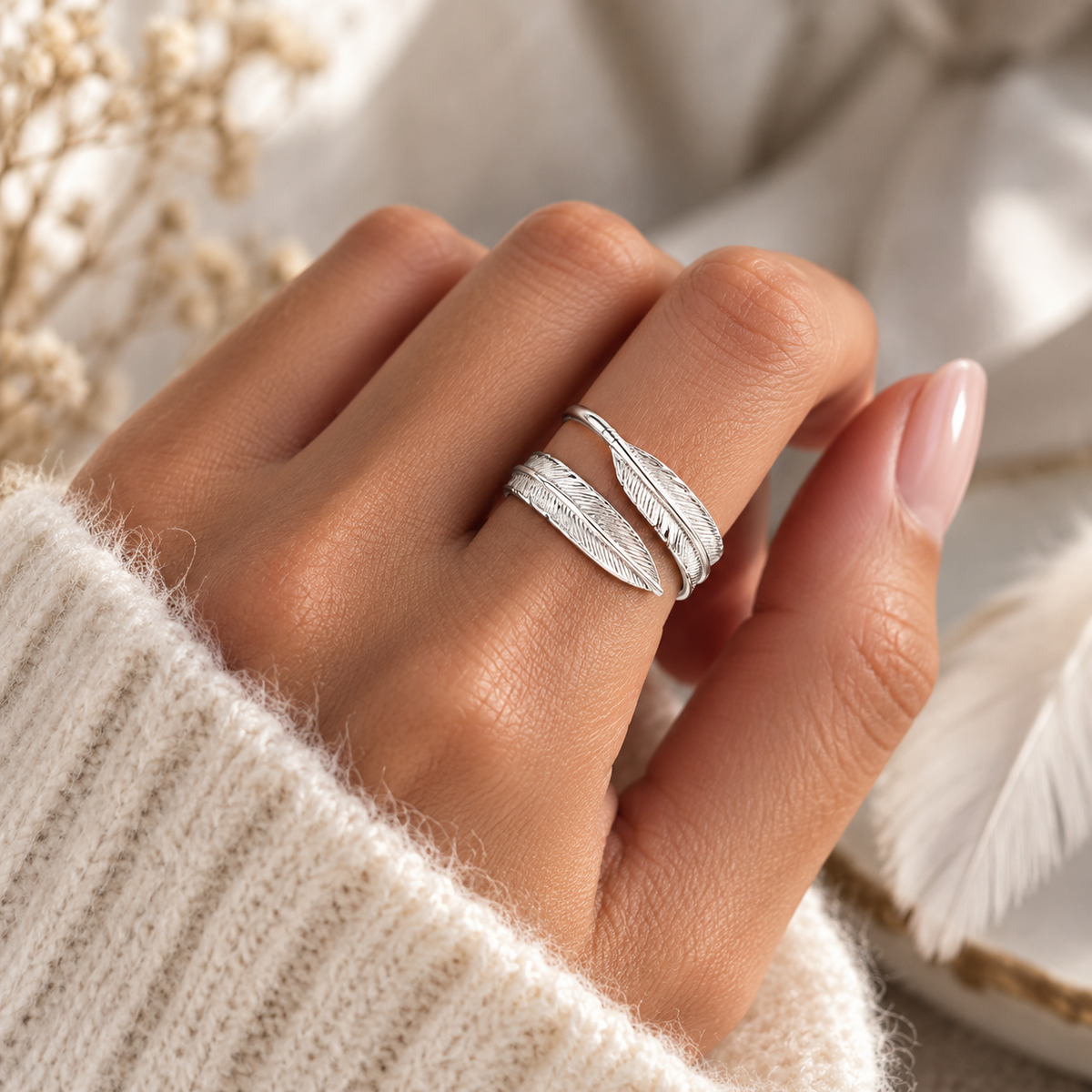 Anillo de pluma de ángel — Plata