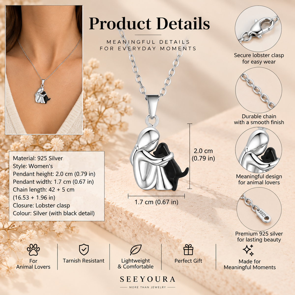 Compagnon Dog Necklace — Silver & Black