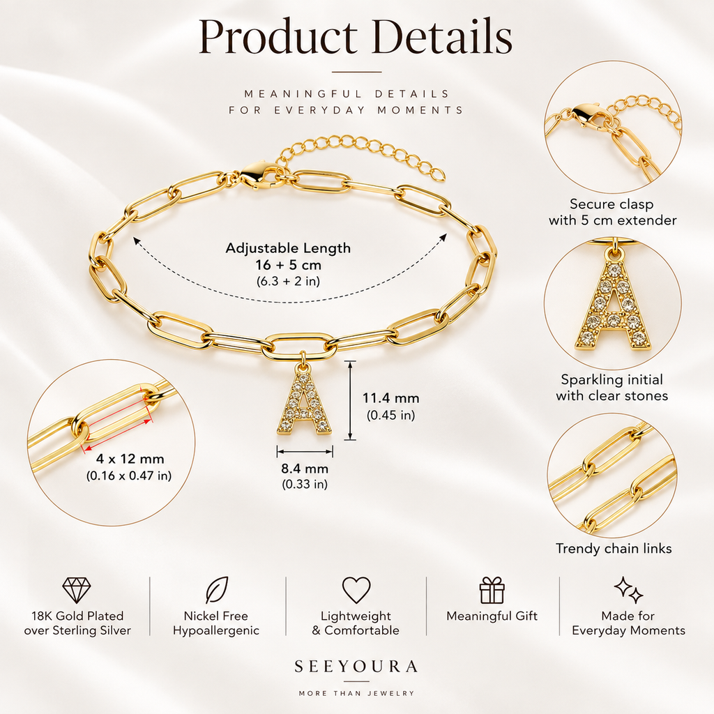 Paperclip Initial Charm Bracelet