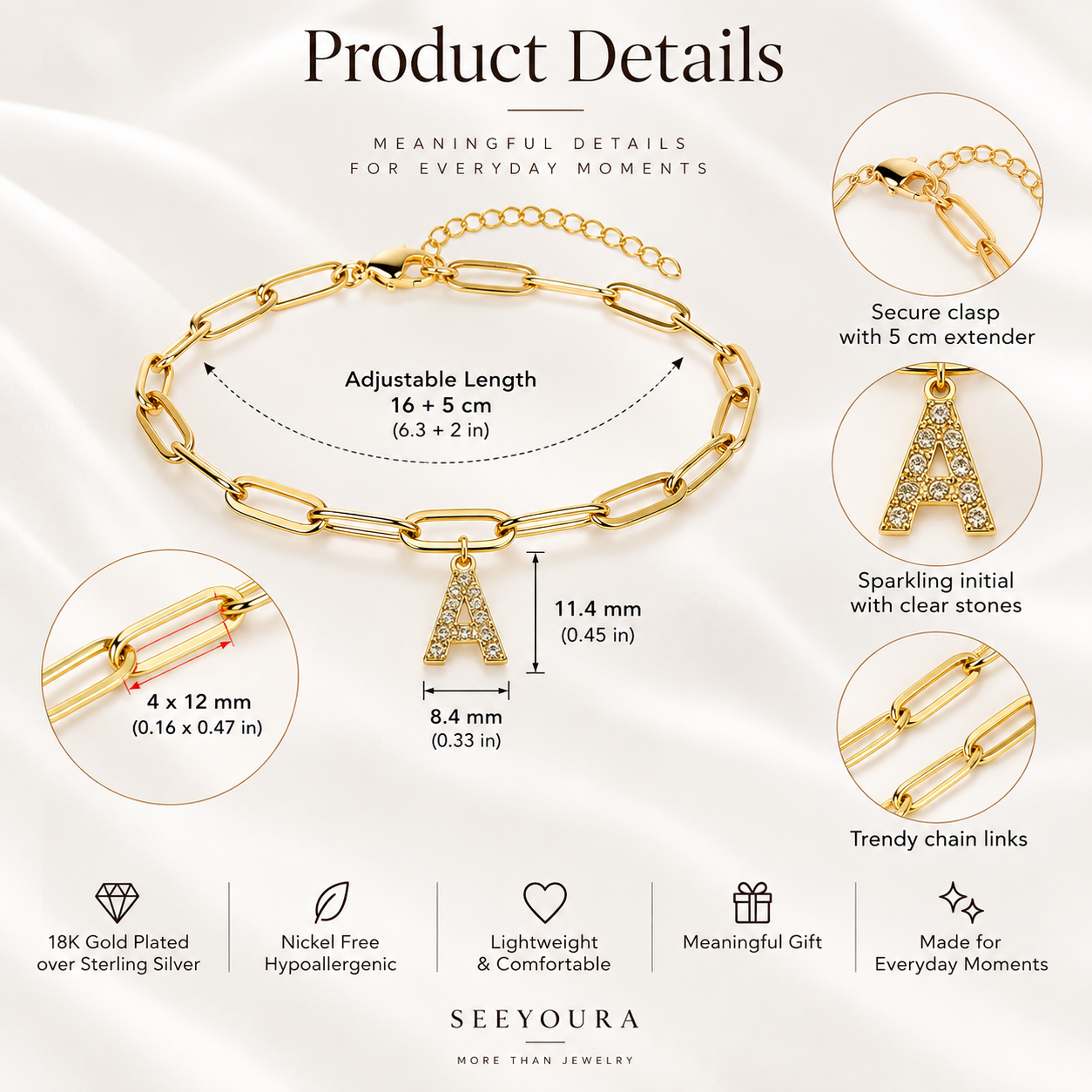 Paperclip Initial Charm Bracelet