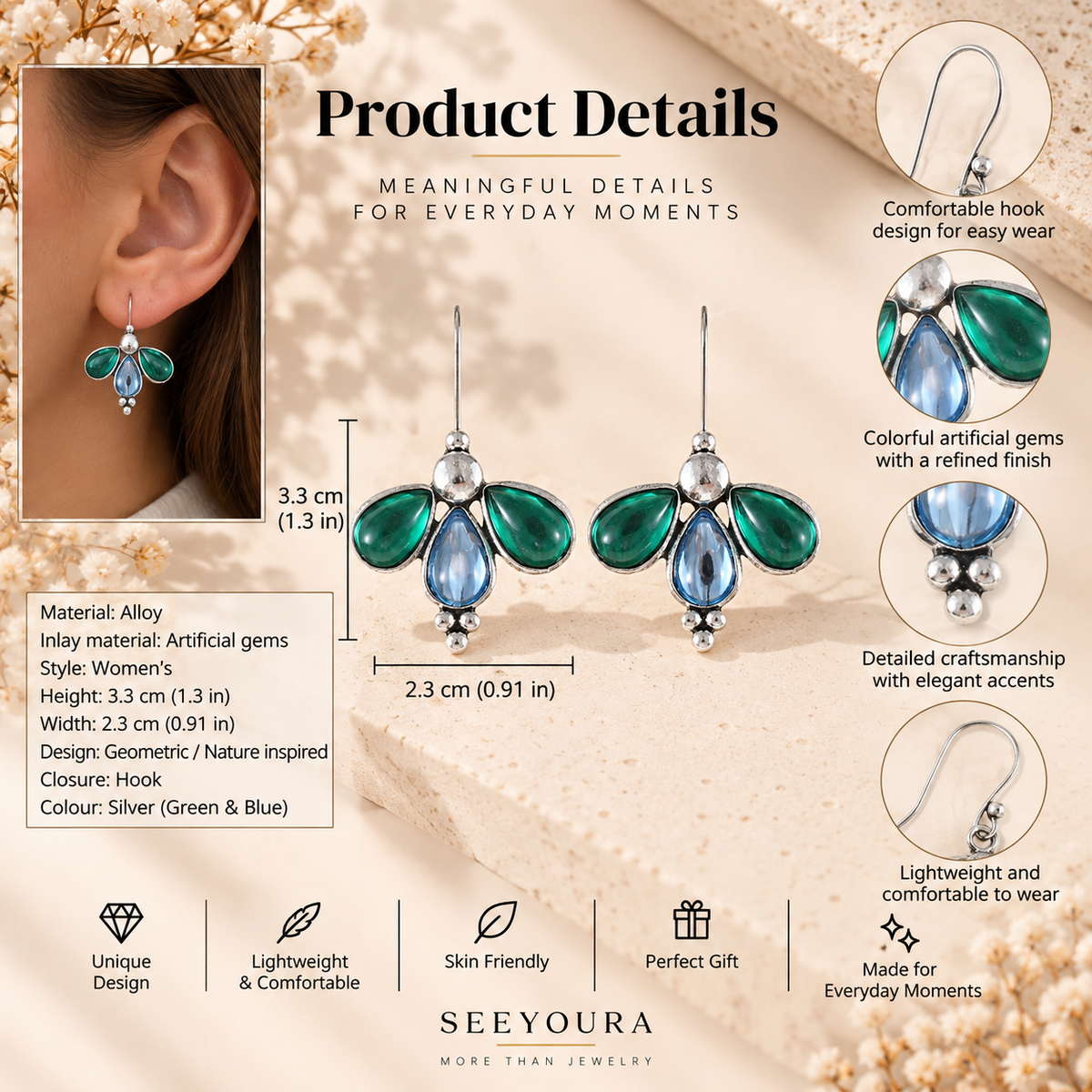 Jardin Gem Drop Earrings — Silver