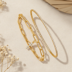 Gold Cross Bracelet Set — Flatlay
