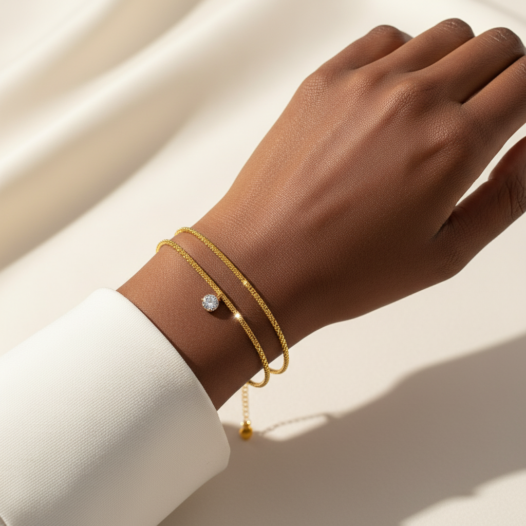 Gold Double Bracelet Set — On the Wrist Dark