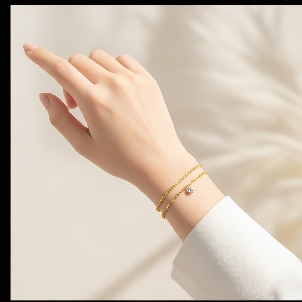 Gold Double Bracelet Set — On the Wrist