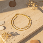 Gold Tennis & Paperclip Bracelet Set — Flatlay