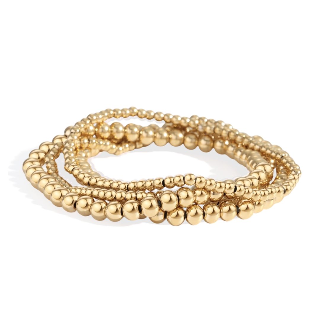3mm & 5mm Beaded Bracelet Stacking Set in gold by Seeyoura