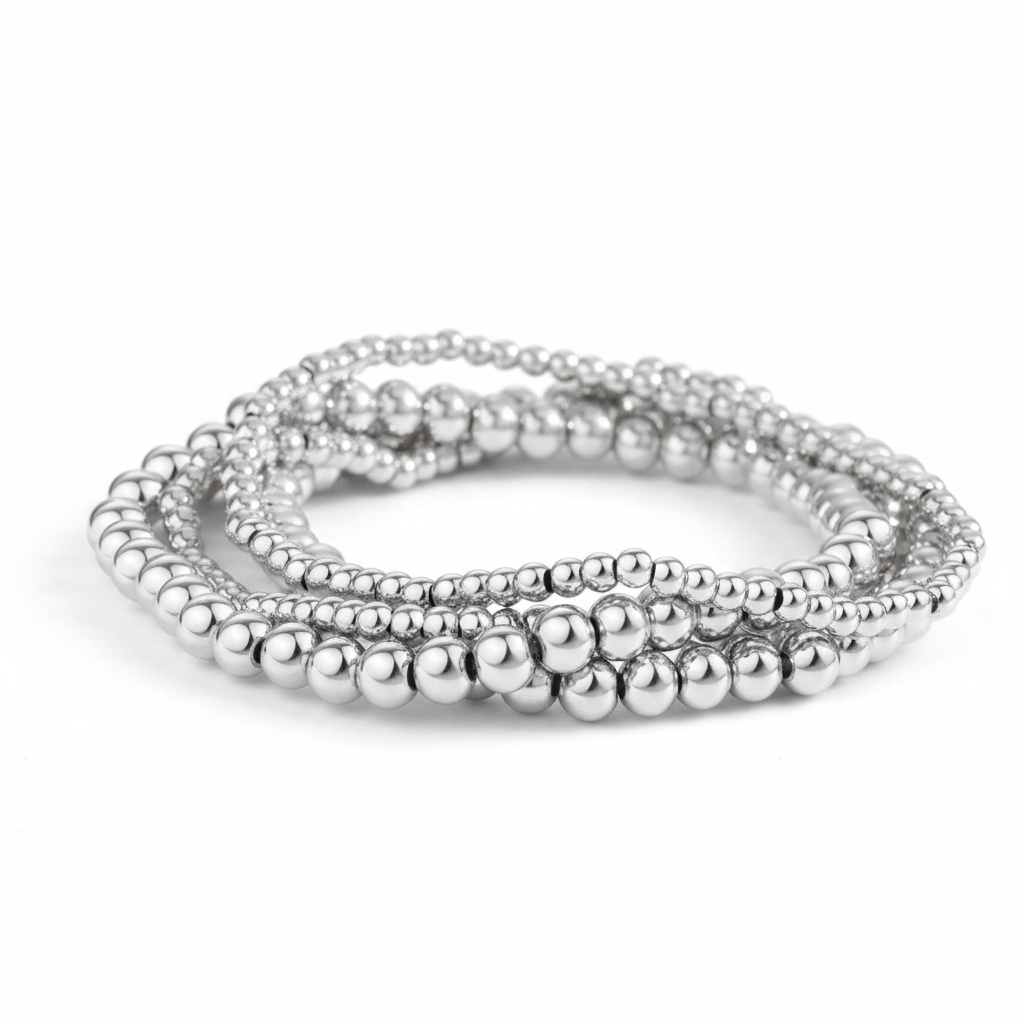 3mm & 5mm Beaded Bracelet Stacking Set in silver by Seeyoura