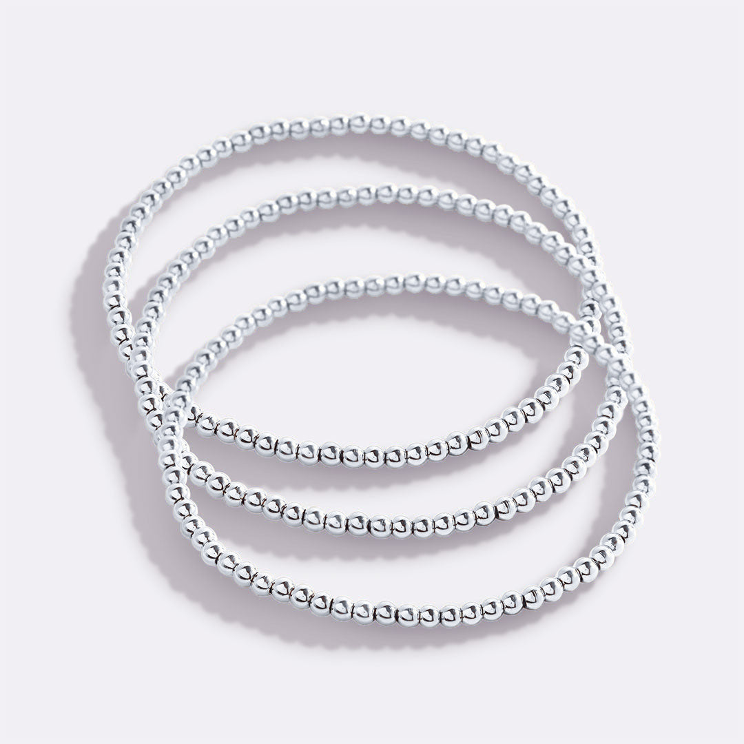 3mm Beaded Bracelet Stacking Set in silver by Seeyoura