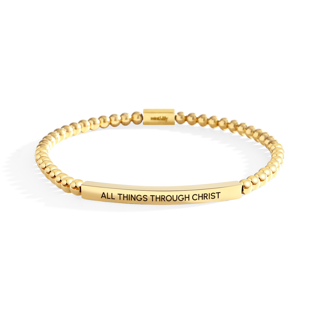 All Things Through Christ Beaded Inspire Bracelet in gold-plate-with-gold-beads by Seeyoura