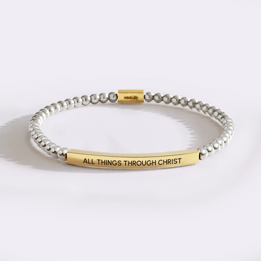 All Things Through Christ Beaded Inspire Bracelet in gold-plate-with-silver-beads by Seeyoura