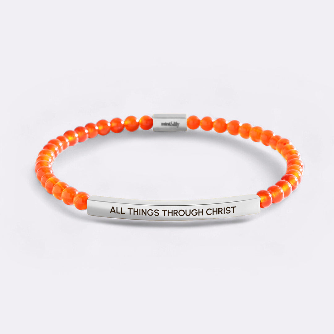 All Things Through Christ Beaded Inspire Bracelet in silver-plate-with-carnelian-beads by Seeyoura