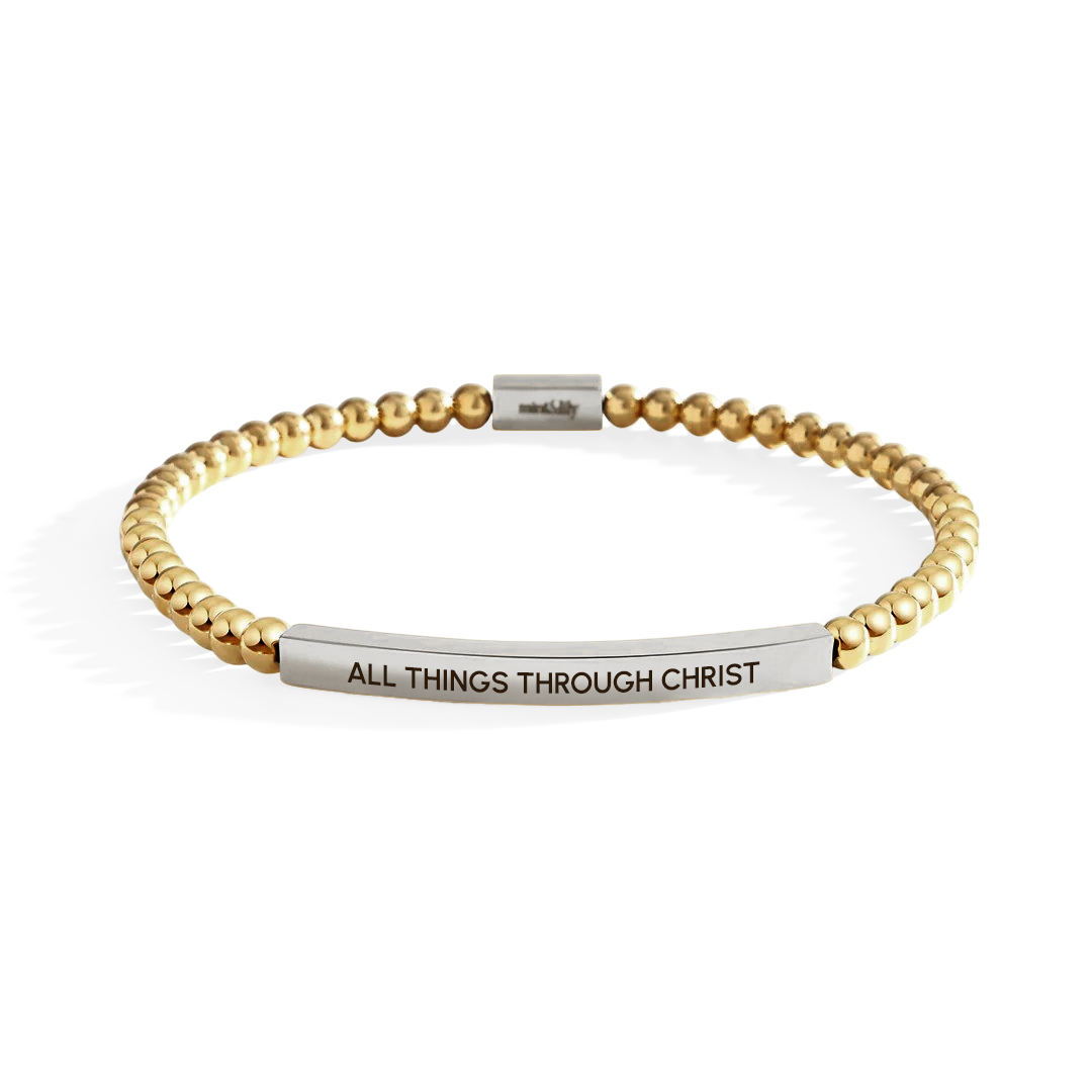 All Things Through Christ Beaded Inspire Bracelet in silver-plate-with-gold-beads by Seeyoura