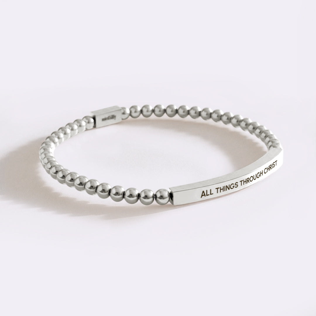 All Things Through Christ Beaded Inspire Bracelet in silver-plate-with-silver-beads by Seeyoura