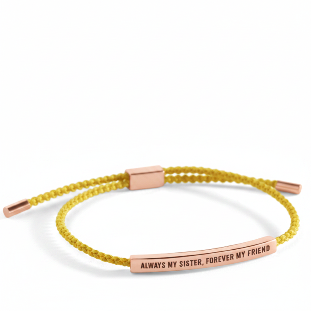 Always My Sister, Forever My Friend Inspire Bracelet in Lemon Yellow, 18-k-rose-gold-plated by Seeyoura