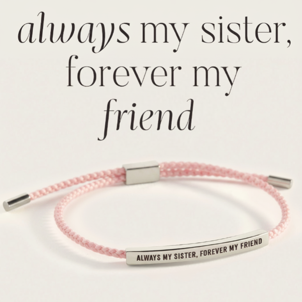 Always My Sister, Forever My Friend Inspire Bracelet in Pink, silver by Seeyoura