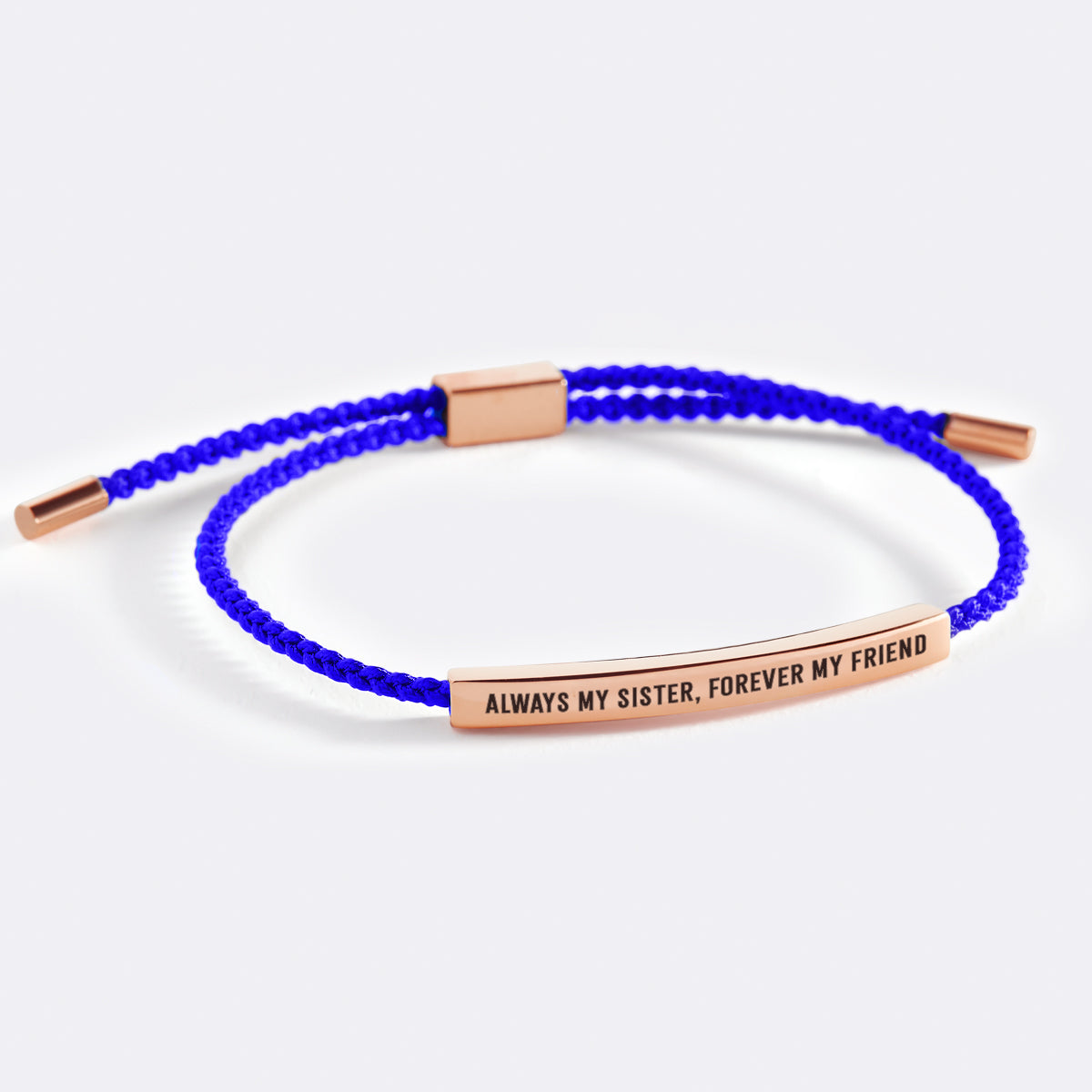 Always My Sister, Forever My Friend Inspire Bracelet in Royal Blue, 18-k-rose-gold-plated by Seeyoura
