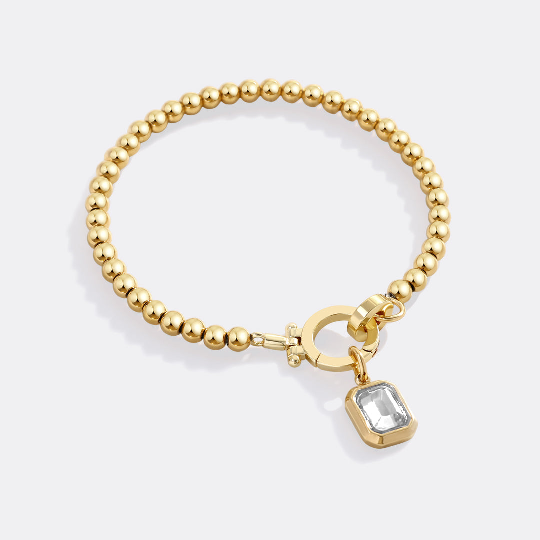 Mint Beaded Bracelet with Baguette Birthstone Charm in April Diamond, gold by Seeyoura