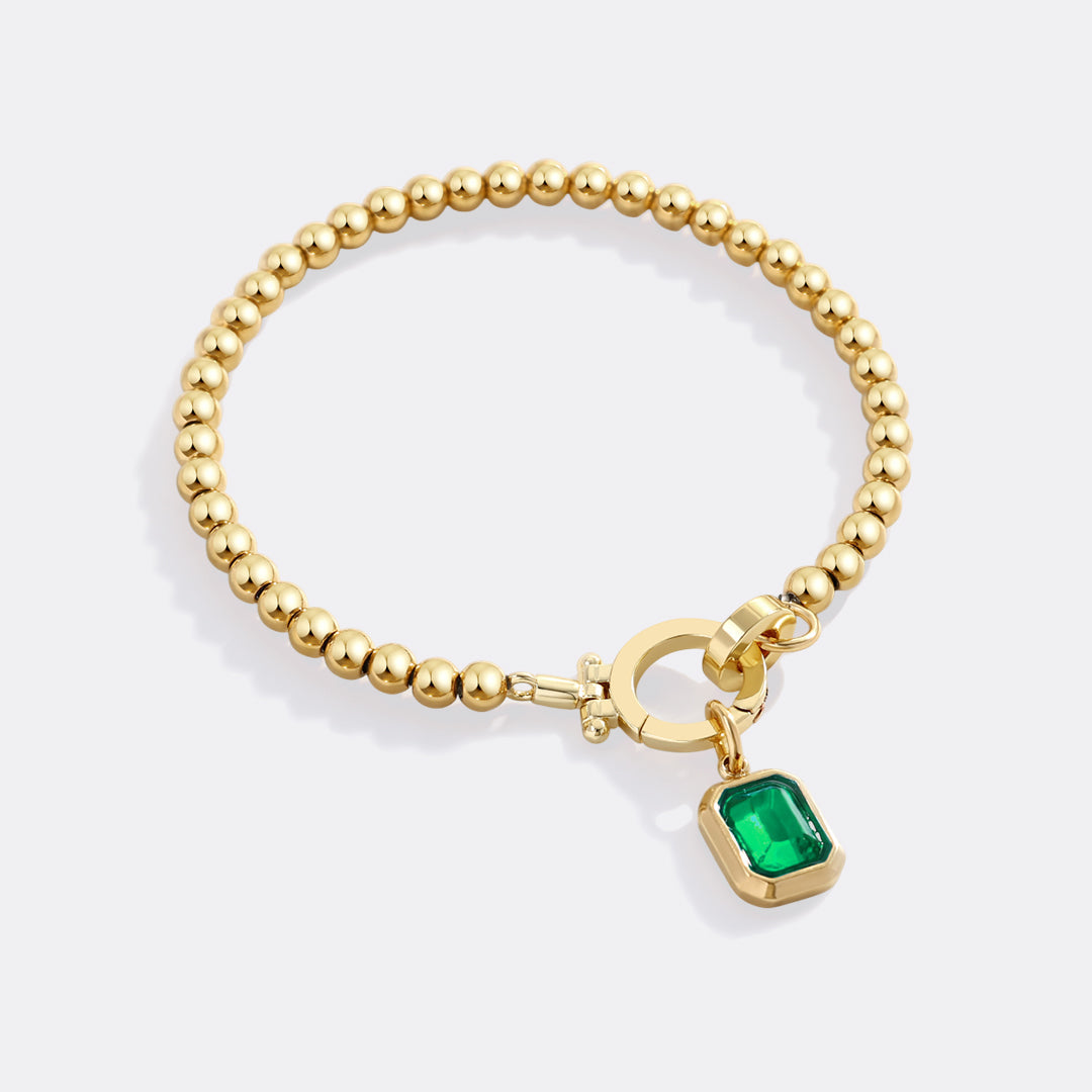 Mint Beaded Bracelet with Baguette Birthstone Charm in gold by Seeyoura