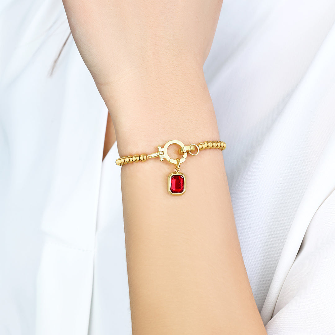Mint Beaded Bracelet with Baguette Birthstone Charm by Seeyoura