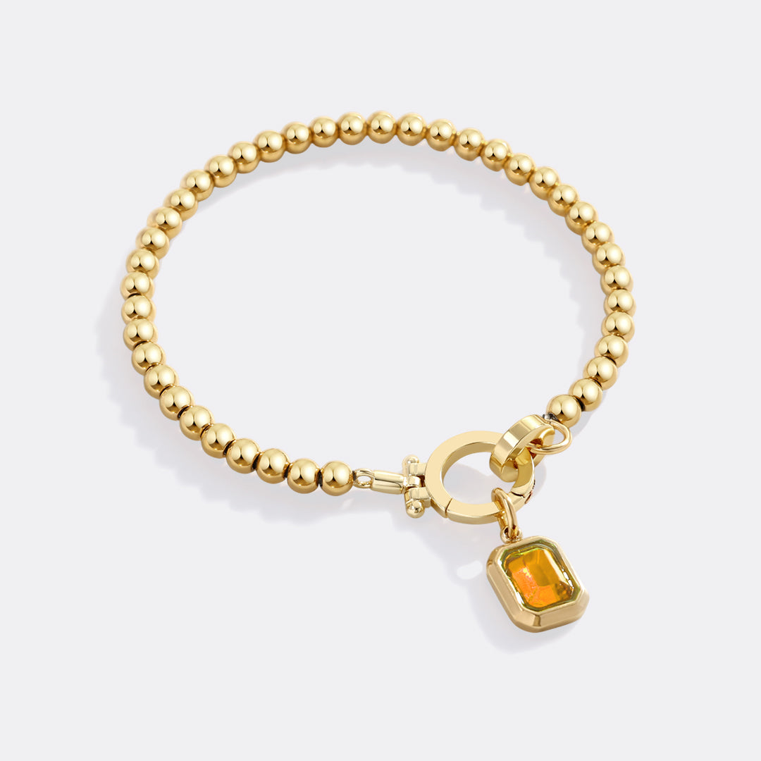 Mint Beaded Bracelet with Baguette Birthstone Charm in November Citrine, gold by Seeyoura