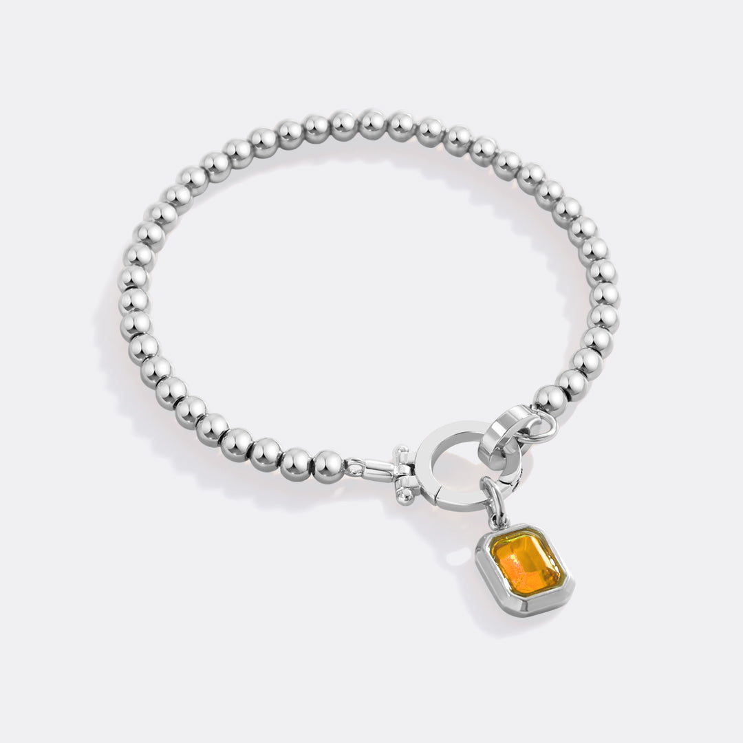 Mint Beaded Bracelet with Baguette Birthstone Charm in November Citrine, silver by Seeyoura
