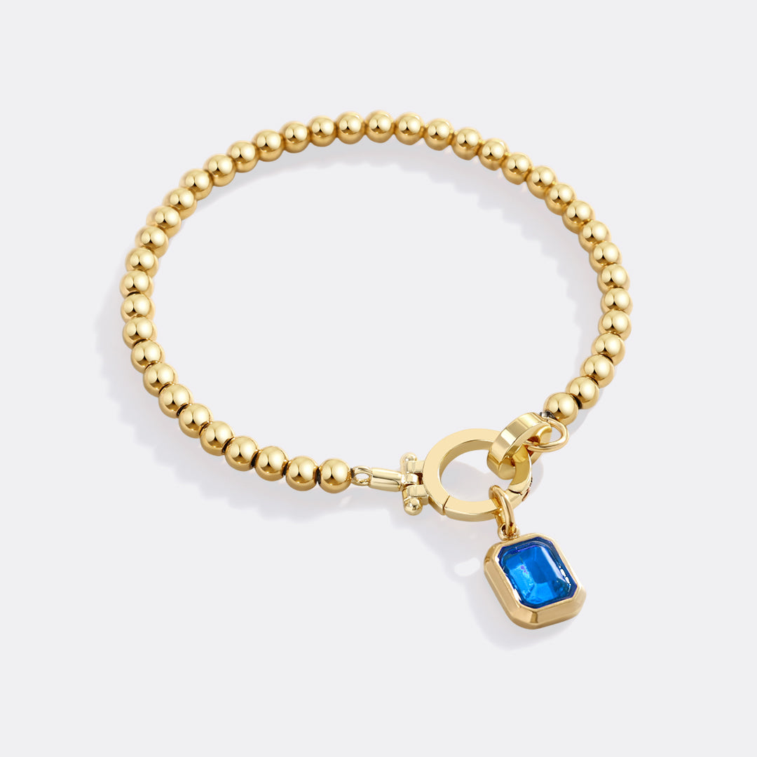 Mint Beaded Bracelet with Baguette Birthstone Charm in September Sapphire, gold by Seeyoura