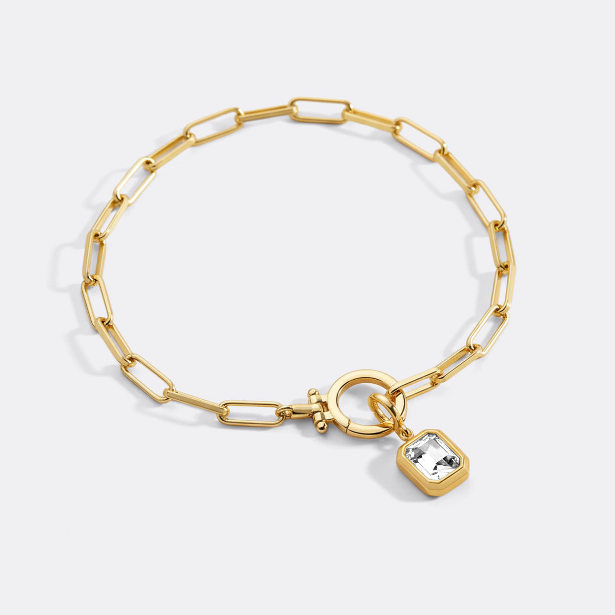 Baguette Birthstone Charm on Mint Paperclip Bracelet in April Diamond, gold by Seeyoura