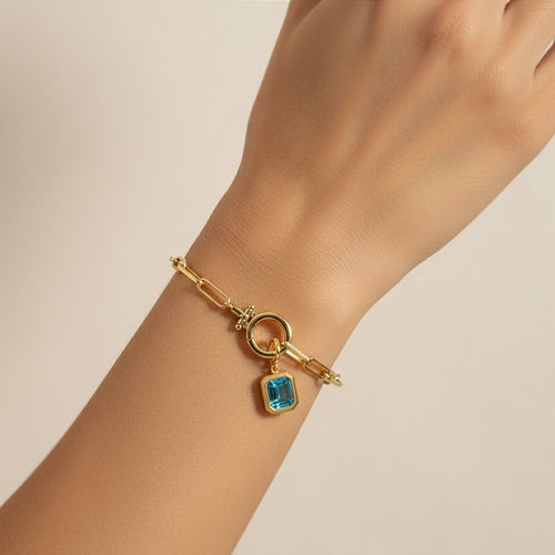 Baguette Birthstone Charm on Mint Paperclip Bracelet by Seeyoura