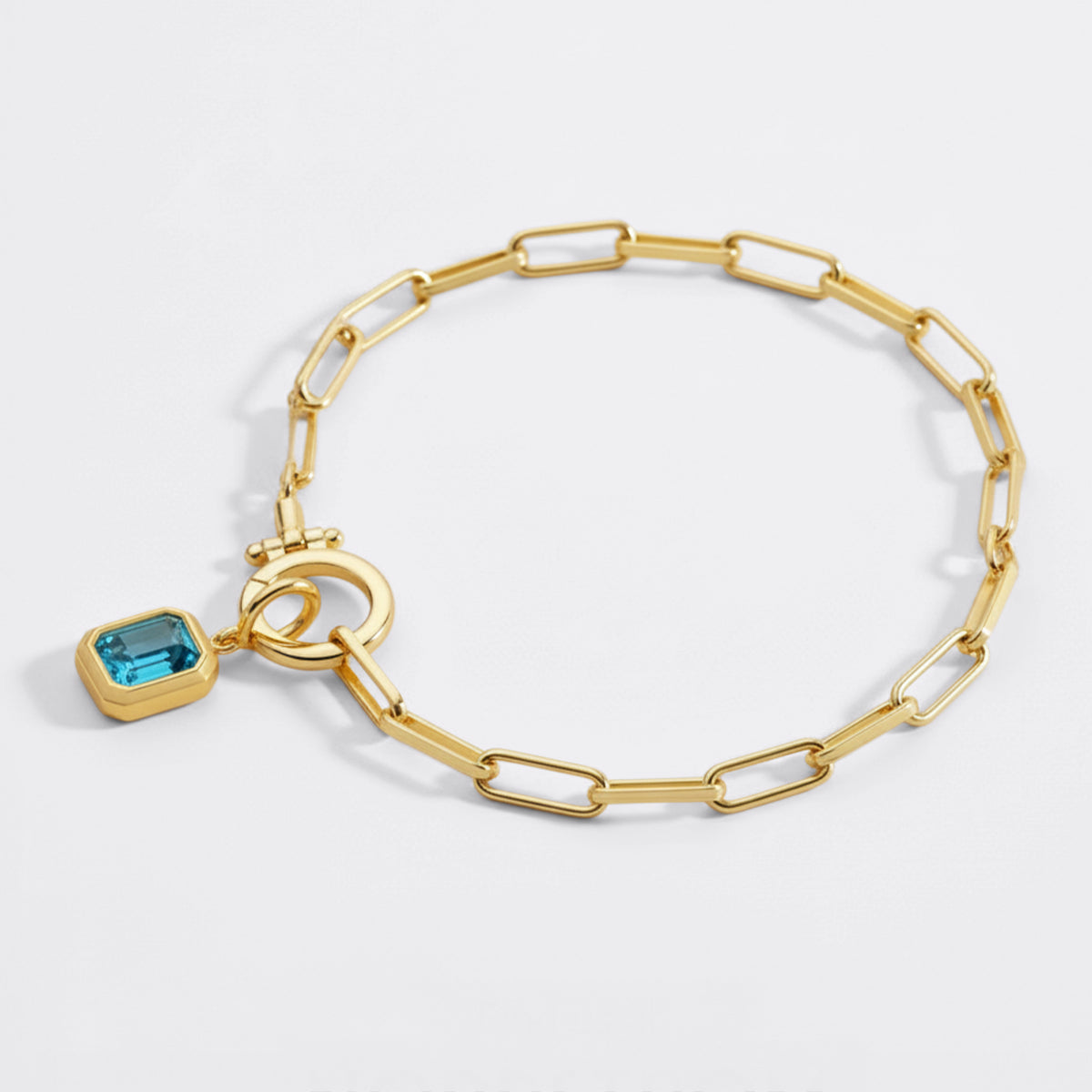 Baguette Birthstone Charm on Mint Paperclip Bracelet by Seeyoura