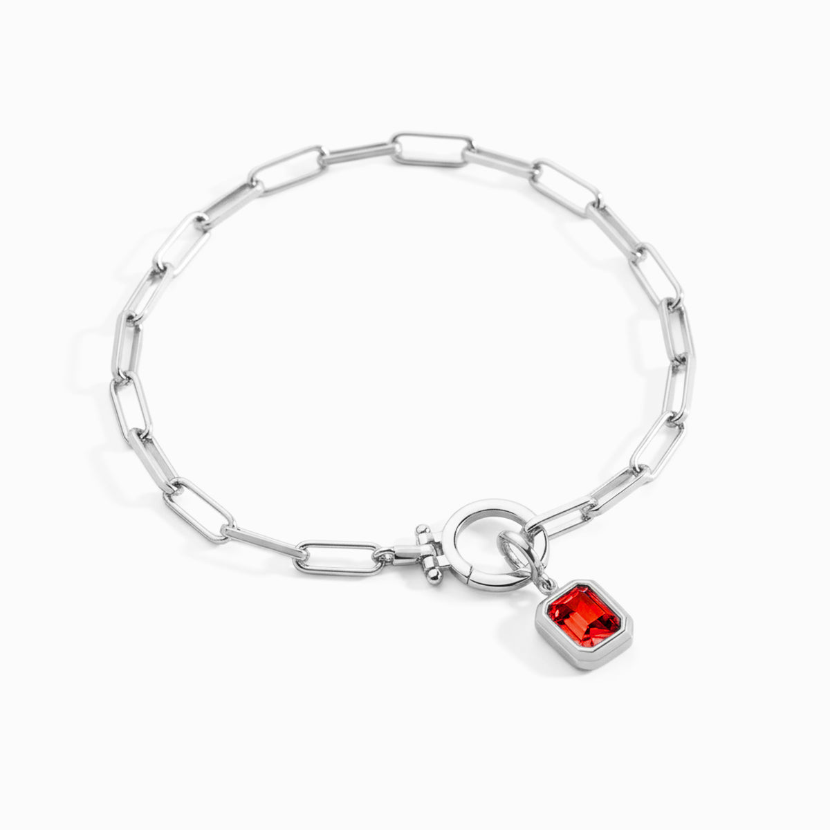 Baguette Birthstone Charm on Mint Paperclip Bracelet in January Garnet, silver by Seeyoura