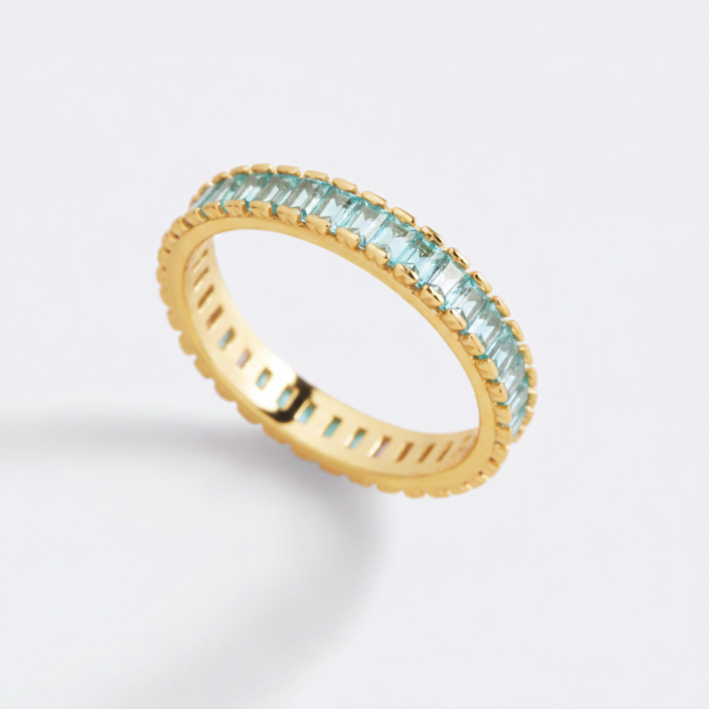 Baguette Birthstone Eternity Band in march-aquamarine by Seeyoura