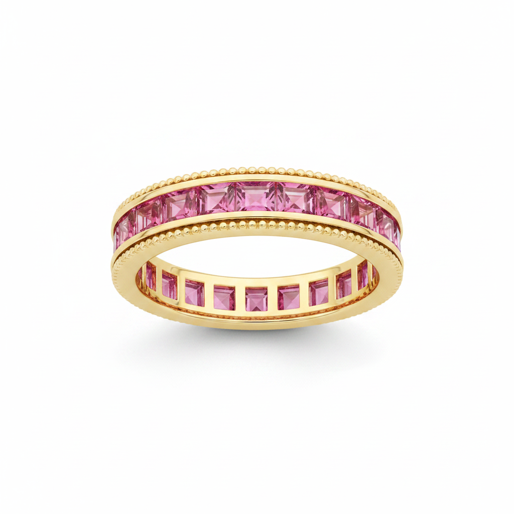 Baguette Birthstone Eternity Band in pink-tourmaline-october by Seeyoura