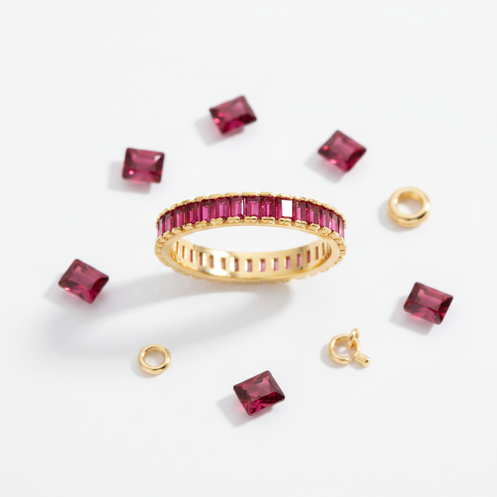 Baguette Birthstone Eternity Band in ruby-july by Seeyoura