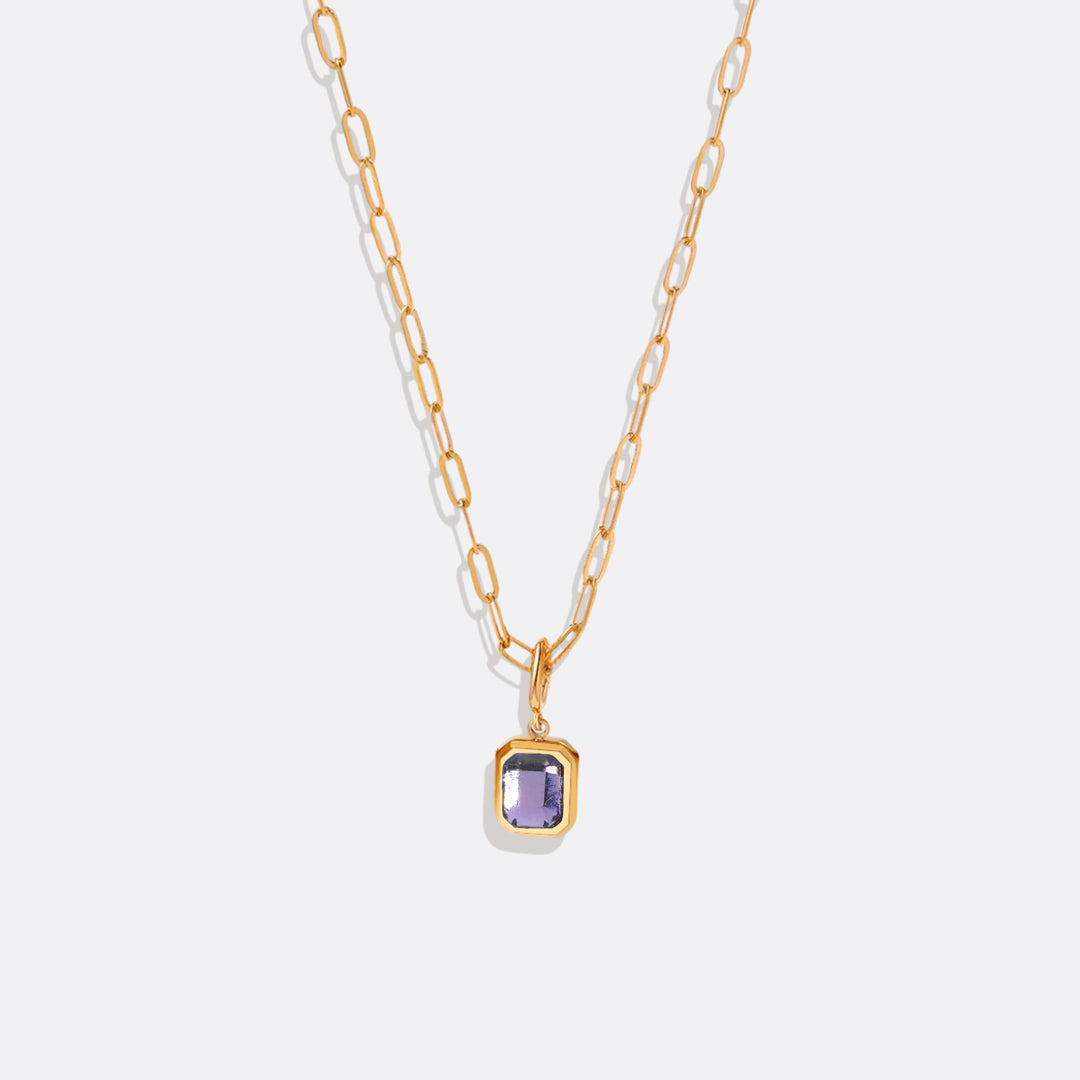 Baguette Birthstone Necklace in amethyst-february, 16" by Seeyoura