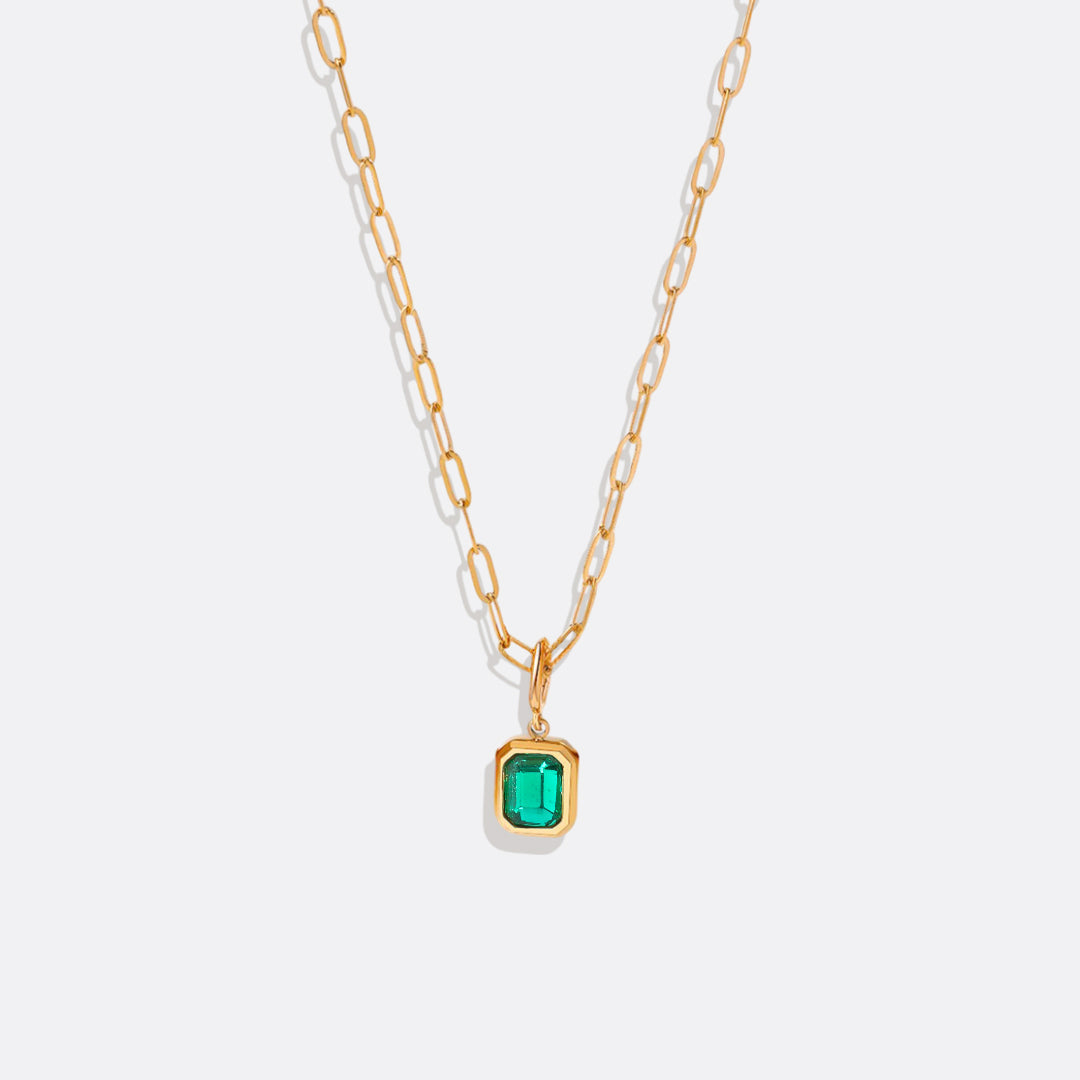 Baguette Birthstone Necklace in emerald-may, 16" by Seeyoura