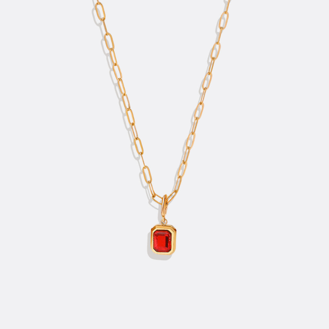 Baguette Birthstone Necklace in january-garnet, 16" by Seeyoura