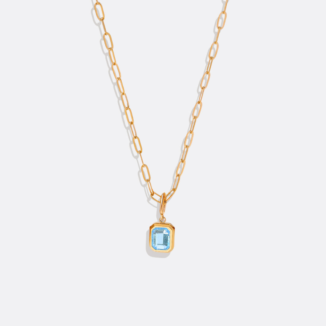 Baguette Birthstone Necklace in march-aquamarine, 16" by Seeyoura
