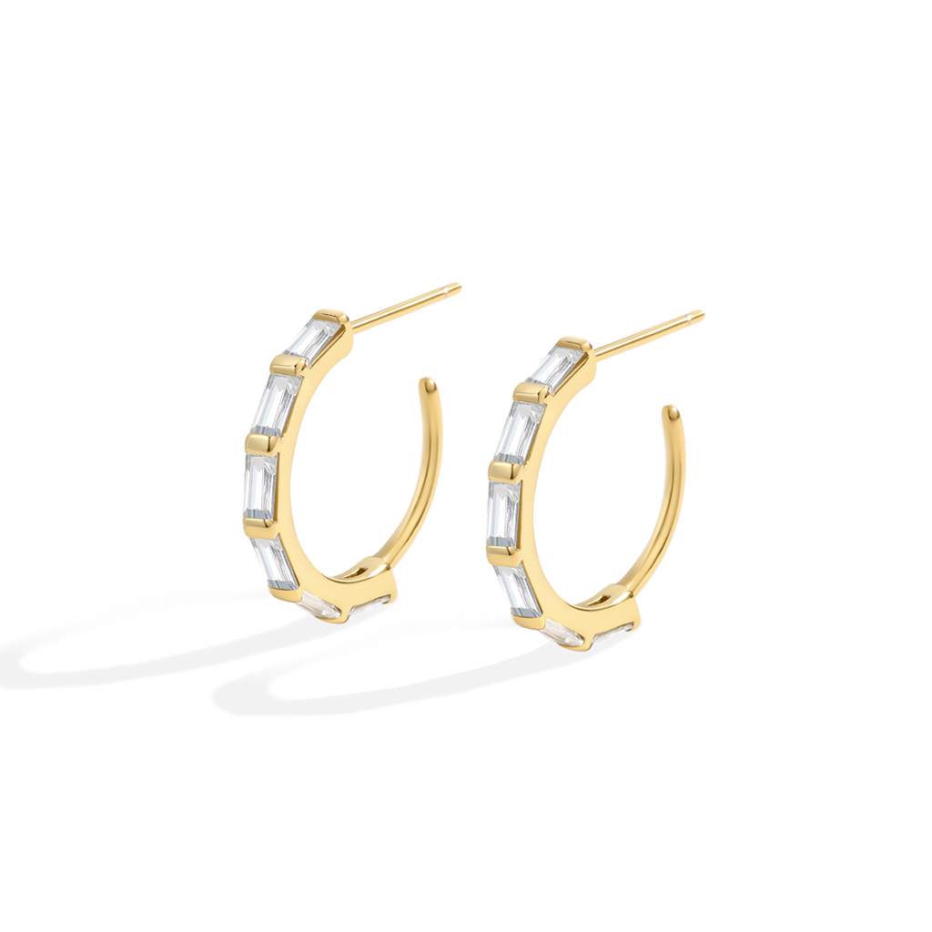 Baguette Diamond Hoop Earrings in 18-k-gold-over-sterling-silver by Seeyoura